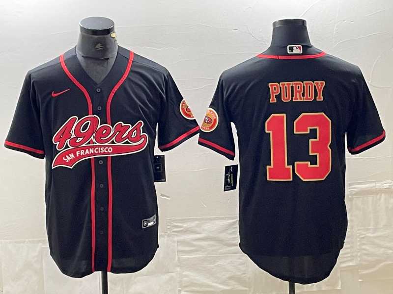 Men%27s San Francisco 49ers #13 Brock Purdy Black Red With Patch Cool Base Stitched Baseball Jersey